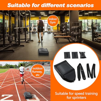 Weight Sled Trainer Adjustable, Upgrade Sandbag Resistance Workout Push Sled Trainer with 3 Weight Sandbags for Sprinter Speed Training Running Indoor Outdoor