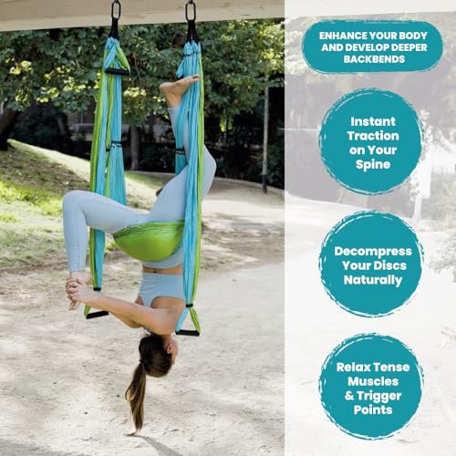 Yoga Trapeze Swing Set for Back Pain Relief & Inversion Therapy - color: Aqua