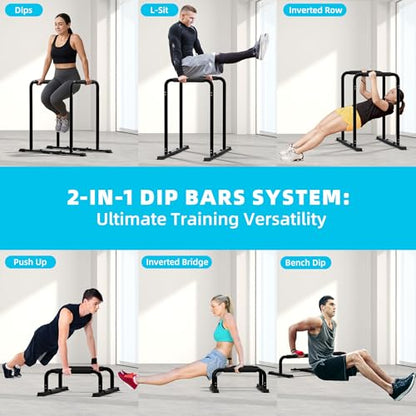 Outdoor Basic 2-in-1 Adjustable Dip Bar Station - Heavy Duty Parallel Bars with Connecting Parts, Extra Tall & Thickened Steel Design for Home Gym, Calisthenics & Strength Training (Dip Bar Pro Max)