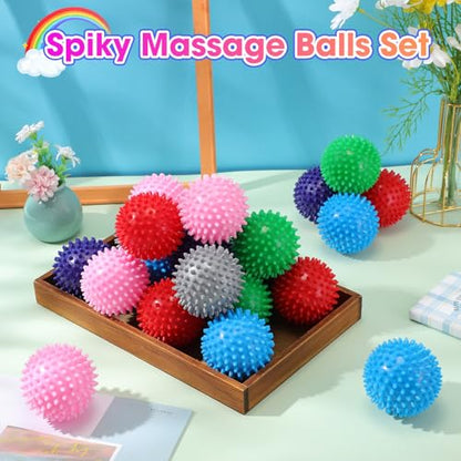 Liliful 12 Pcs Spiky Massage Ball Hard Foot Ball Roller Massager Firm Foot Arch Trainer 3 Inch for Deep Tissue Plantar Fasciitis Back Hands Muscles Soreness Exercise (Mixed Color)