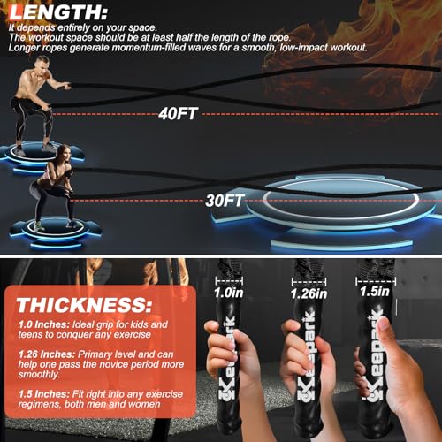 Battle Ropes for Home Gym Exercise: 1.5 Inch Diameter 30FT Length Workout Exercise Rope Training Ropes with Protective Sleeve, Heavy Battle Rope for Workout Exercise Fitness & Strength Training - style: 1.5IN-30FT