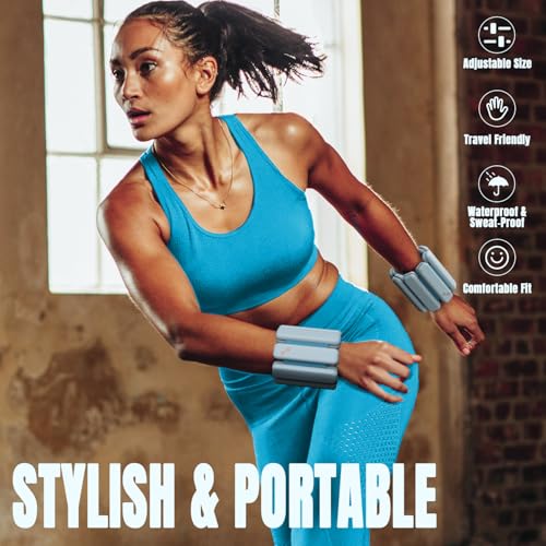 Sportneer Wrist & Ankle Weights for Women Men - 1 Pair (1 lb/2 lb Each) | Adjustable Weighted Bracelet Silicone Bangles for Yoga, Dance, Pilates, Cardio, Aerobics, Gym, Pool Exercises and Jogging