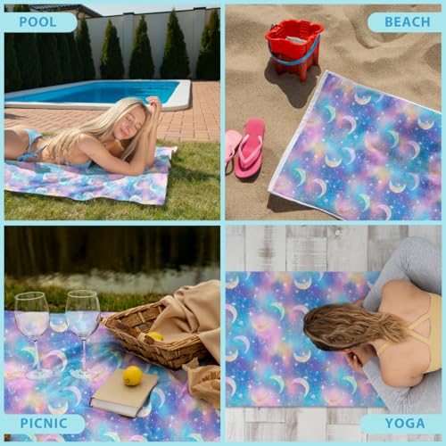Microfiber Beach Towel Sand Free Quick Dry Celestial Galaxy Stars Moon Pattern Ethereal Fantasy Purple Pink Blue Lightweight Absorbent Swim Pool Travel Blanket for Adults 71 x 32 Inches 1 Pcs - color: Galaxy