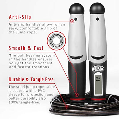 Jump Rope Digital Counter for Indoor/Outdoor Fitness Training Boxing Adjustable Calorie Skipping Rope Workout for Women,Men