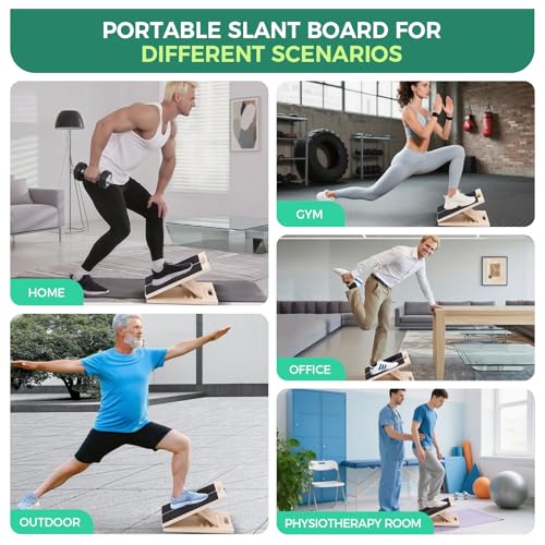 Slant Board for Calf Stretching, 5 Angle Portable Adjustable Calf Wooden Stretch Board with Training Poster, 300lb Weight Capacity for Ankle Heel Feet Leg Knees Physical Therapy Equipment