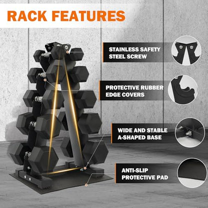 Fitvids Dumbbell Set with Rack â€“ Dumbbell + A-Rack: 150LBS Set â€“ Black
