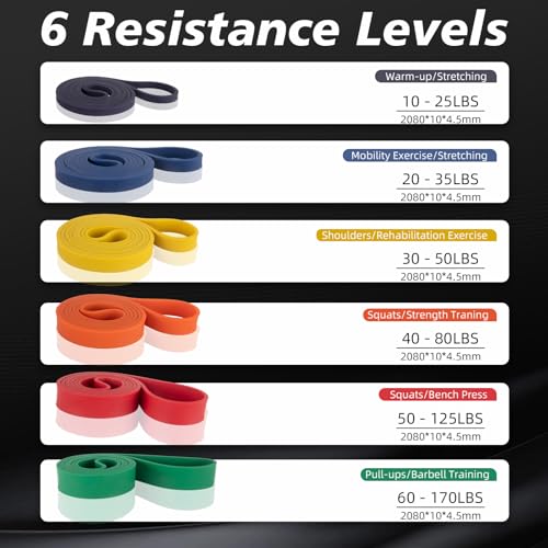 Resistance Bands, Exercise Bands Resistance, Pull Up Bands, Pull Up Assistance Bands, Workout Bands Resistance for Men & Women, Resistance Bands for Working Out, Muscle Training(6 Pcs)