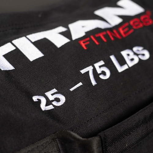 Titan Fitness 25-75 LB PRO Strongman Sandbags, Double Layer, 1050D Cordura, Black, Carry Home Gym Training