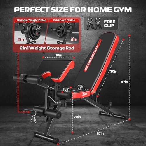 OPPSDECOR Adjustable Weight Bench with Leg Extension and Leg Curl, 800LBS 8-in-1 Incline Decline Flat Workout Bench with Preacher Curl Pad for Home Gym Strength Training