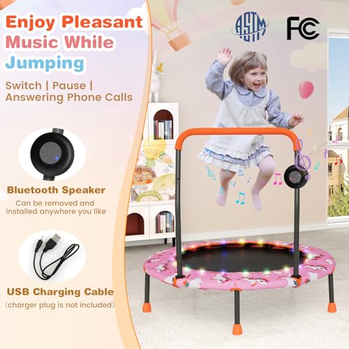 GYMAX Trampoline for Kids, 36” Toddler Mini Rebounder with Lights & Music, Removable Blue Tooth Speaker, Handle & Safety Pad, ASTM Approved Indoor Outdoor Small Kids Trampoline
