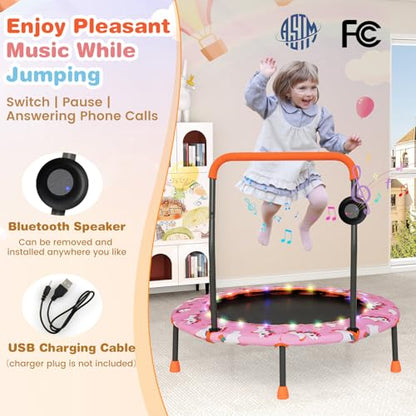 GYMAX Trampoline for Kids, 36” Toddler Mini Rebounder with Lights & Music, Removable Blue Tooth Speaker, Handle & Safety Pad, ASTM Approved Indoor Outdoor Small Kids Trampoline