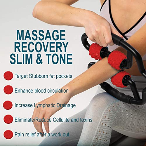 Muscle Roller for Muscles Deep Tissue/w Drawstring Gym Bag | Cellulite Remover Myofascial Massage Tool - Tennis Elbow Massager, Calf, Leg n Forearm Roller I High Density Foam Roller - color: Red