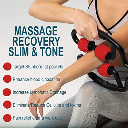 Muscle Roller for Muscles Deep Tissue/w Drawstring Gym Bag | Cellulite Remover Myofascial Massage Tool - Tennis Elbow Massager, Calf, Leg n Forearm Roller I High Density Foam Roller - color: Red