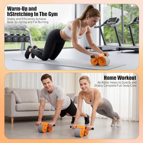 Orange Ab Roller Wheel with Knee Mat & Automatic Rebound – Ab Wheel Roller for Core Strength Ab Roller Wheel for Women Men