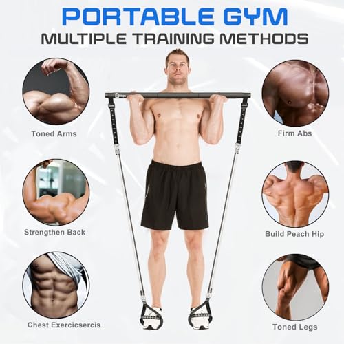 Pilates Bar Kit with Resistance Bands,Pilates Bar with Stackable Bands Workout Equipment for Legs,Hip,Waist and Arm,Exercise Fitness Equipment for Women & Men Home Gym Yoga Pilates - color: Glossy Black