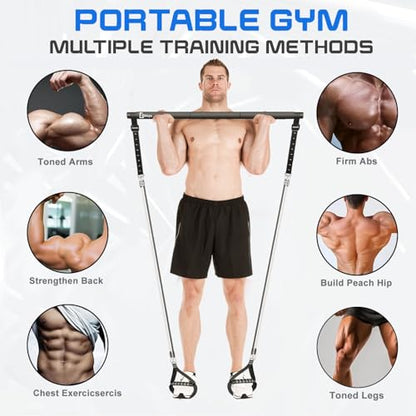 Pilates Bar Kit with Resistance Bands,Pilates Bar with Stackable Bands Workout Equipment for Legs,Hip,Waist and Arm,Exercise Fitness Equipment for Women & Men Home Gym Yoga Pilates - color: Glossy Black