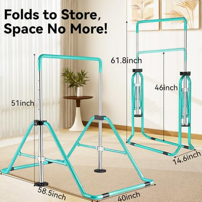 Kids Gymnastics Bar Gymnastic Equipment for Home Adjustable Height Gymnastic Training Bar Gymnastic Stuff for 3-7 Years Old Girls - color: Green