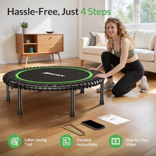 BCAN BT2 Mini Rebounder Trampoline for Adults|Bungee|No Handle|FED Fitness - color: 40-Green, size: 40IN