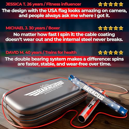 BARACUS Jump rope for women, men, kids | gym accessories for women | at home workout equipment | pesas para ejercicios en casa – Professional Speed Rope with Knurled Aluminum Handles & Hard Case