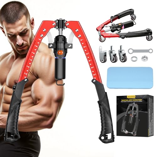 Twister Arm Trainer, 3 in 1 Hydraulic Power Chest Workout Equipment with Ab Roller Wheels and Hooks, Adjustable 22-440lbs Arm Trainer for Men Women, Home Gym Equipment for Full Body Strength Training - color: red