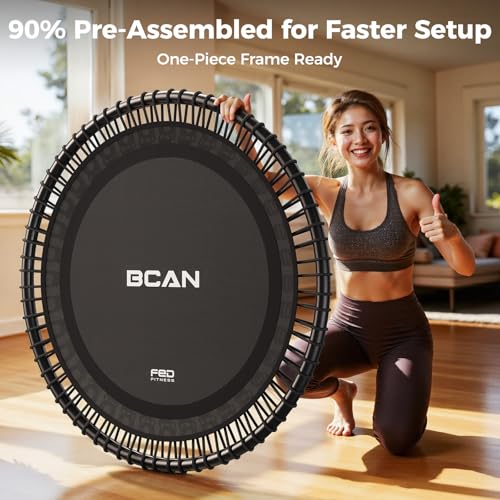 BCAN BT4 38/40/48" Soft Land Pro Adult Bungee Rebounder Trampoline, 500lb Capacity, Adjustable Tension Bungees, One-Piece Frame, Quiet Indoor Cardio w/Handle,Phone Holder & 2 Pairs Socks| FED Fitness