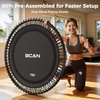 BCAN BT4 38/40/48" Soft Land Pro Adult Bungee Rebounder Trampoline, 500lb Capacity, Adjustable Tension Bungees, One-Piece Frame, Quiet Indoor Cardio w/Handle,Phone Holder & 2 Pairs Socks| FED Fitness