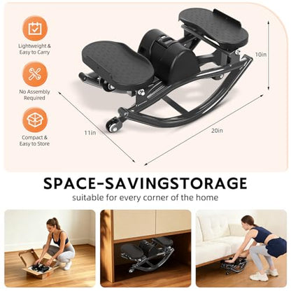 Rock Stepper with Digital Monitor, Low-Impact Compact Rock Stepper Side to Side with Resistance Bands, 360 LBS Weight Capacity, Portable Stair Stepper for Home, Apartment, Dormitory, Office