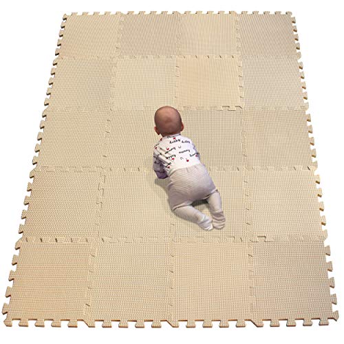 YIMINYUER Baby Playmat, 20 Pcs Soft EVA Foam Jigsaw Puzzle Exercise Yoga Mat, Non-Toxic Portable Playroom Flooring for Crawling, Floor Protection, Unisex, R10-G301020 - color: Beige