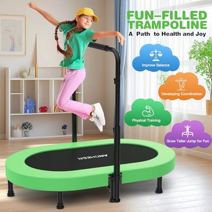 ANCHEER Trampoline, Mini Trampoline with Adjustable Handle -Indoor/Outdoor Rebounder for Kids & Toddlers, 56'' Safe Oval Fitness Trampoline with Bar for Home Fun