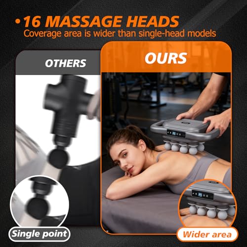 Massage Gun Deep Tissue with 16 Heads, 9 Modes & 9 Levels – Full Body Muscle Massager for Fascia, Electric Percussion Massager Gun for Muscles(Grey)