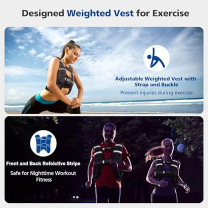 6lb/8lb/12lb/16lb/20Lb Weighted Vest Woman Men with Reflective Stripe, Chest Size Adjustable Strength Training Weight Vest for Walk Running Jogging - color: Black, size: 12 Lbs