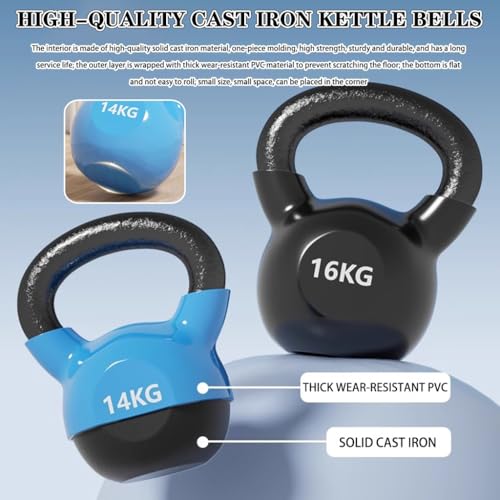Kettlebell Weights for Women Men's Fitness Training Kettle Bells, Home Solid Cast Iron Kettle Ball, Press/Swing/Row, Shaping Equipment(Blue-14kg) - color: Blue-14kg