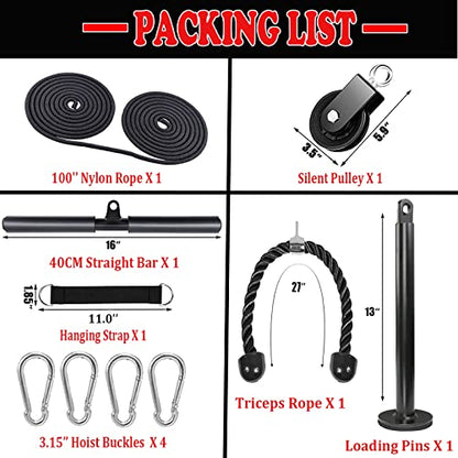 LAT Pulley System for Home Gym – Strength Training Fitness Equipment Cable Machine for Triceps, Biceps, Back & Shoulder Workouts - color: Nylon