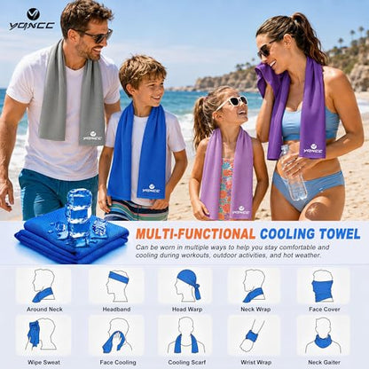 4 Pack Cooling Towels (47"x12"), Ice Cool Neck Towel, Soft Breathable Microfiber for Yoga, Golf, Gym, Running, Camping & Hot Weather