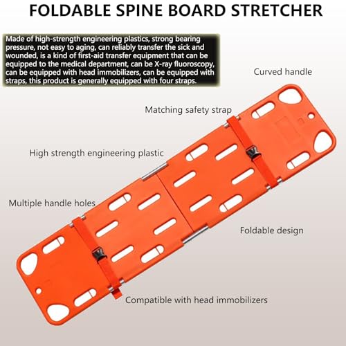 Foldable 75”x19”x1”Orange Backboard Spine Stretcher - 18lb Lightweight PE Spine Board Stretcher with Strap for EMT, Ambulance & Rescue Patient Transport(Orange)