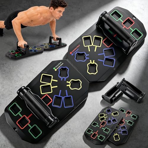 Push Up Board 20-In-1 Workout Equipment, Pushup Board with Handles, Puzzle-Style Snap Design with Square Slots, Home Gym Fitness Equipment for Chest, Shoulders, Back & Triceps, Men and Women