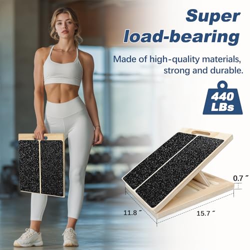 Adjustable Foot Incline Wooden Slant Board for Calf Stretching,440lb Capacity, Balance Velour Stretcher Ankle Stretch Knee Leg Boards Squats Wedge Exercise Pilates Fitness Portable Equipment (Black4)