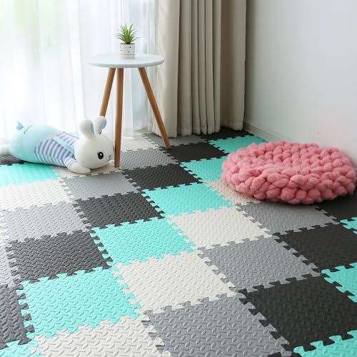 16 Tiles Foam Play Mat, Non-Toxic Square Foam Floor Tiles for Kids - color: Black/White/Gray/Tender Green, size: 16 Pcs/47.2*47.2