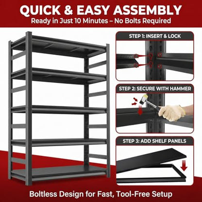 Garage Shelving, 3000 LBS Heavy Duty Metal Storage Shelves with Anti-Fall Rails, 5-Tier Adjustable Storage Rack for Garage, Warehouse, Basement, 35.4" W x 15.7" D x 72" H