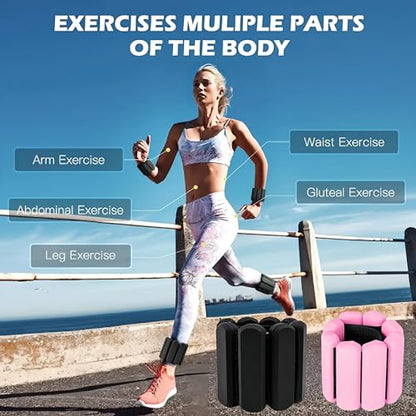 Wrist Weights Set of 2(1Lbs Each), Adjustable Silicone Arm & Leg Weights for Women