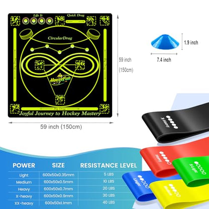 Hockey Training Equipment, Non-Slip Dribbling Training Mat, Indoor/Outdoor Field Trainer, Practice Aids to Improve Speed, Ball Control and Coordination, Includes Resistance Bands and Cones