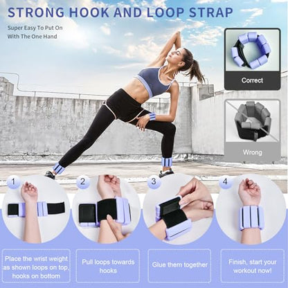 Wrist & Ankle Weights for Women, Wearable Strong Arm & Leg Weights Set of 2(1Lbs Each), Adjustable Ankle Weights for Walking, Yoga, Dance, Barre,Gym,Exercise,Pilates,Walking Running - color: Light Blue