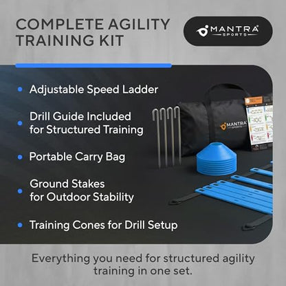 Agility Ladder Set, 12-Rung Speed Ladder + Training Cones, Soccer Training Equipment, Footwork Drills Kit, Speed & Agility Equipment, Football Practice Equipment, Basketball Gear - color: Royal Blue