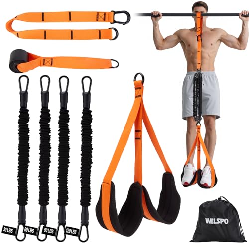 WELSPO Pull Up Assistance Bands, Adjustable Heavy Duty Resistance Band for Pull Up Bar, Pull Up Assist Bands with Feet Rest for Strength Training, Home Fitness Workout Equipment, Height Adjustable