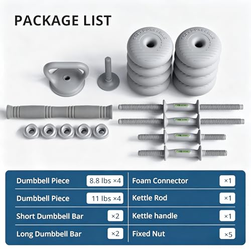 RYGEO Adjustable Dumbbell Set 22lb/44lb/66lb/80lbs Free Weights and Connector, Convert to Barbell, Kettlebells, All Floor Friendly Soft-shell Dumbbells, Home Gym Fitness for Men Women - color: 80LB
