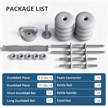RYGEO Adjustable Dumbbell Set 22lb/44lb/66lb/80lbs Free Weights and Connector, Convert to Barbell, Kettlebells, All Floor Friendly Soft-shell Dumbbells, Home Gym Fitness for Men Women - color: 80LB
