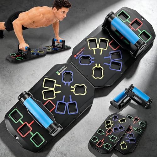 Push Up Board 20-In-1 Workout Equipment, Pushup Board with Handles, Puzzle-Style Snap Design with Square Slots, Home Gym Fitness Equipment for Chest, Shoulders, Back & Triceps, Men and Women