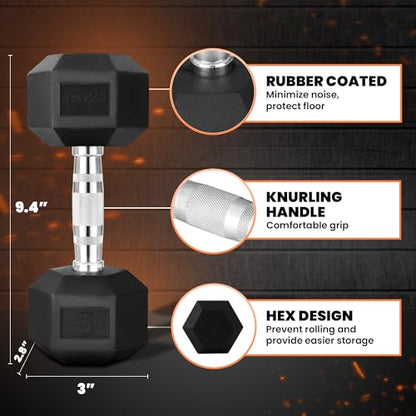 Yes4All Chrome/Rubber Grip Encased Hex Dumbbells – Hand Weights With Anti-Slip 10-30 LBS Pair - color: A. 05lbs - Pair, style: Chrome Grip
