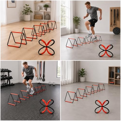 Foldable Agility Ladder, DIY Combination Speed Training Equipment, Footwork Ladder for Football, Sports Agility Ladders for Kids, Red, 5.1m 12 Grids