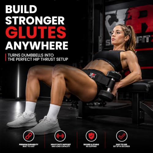 Hip Thrust Belt for Dumbbells Kettlebells & Barbell Plates – Adjustable Neoprene Glute Bridge Belt – Supports 600 LBS – Anti-Slip Hip Pad Workout Equipment for Women Men Home Gym